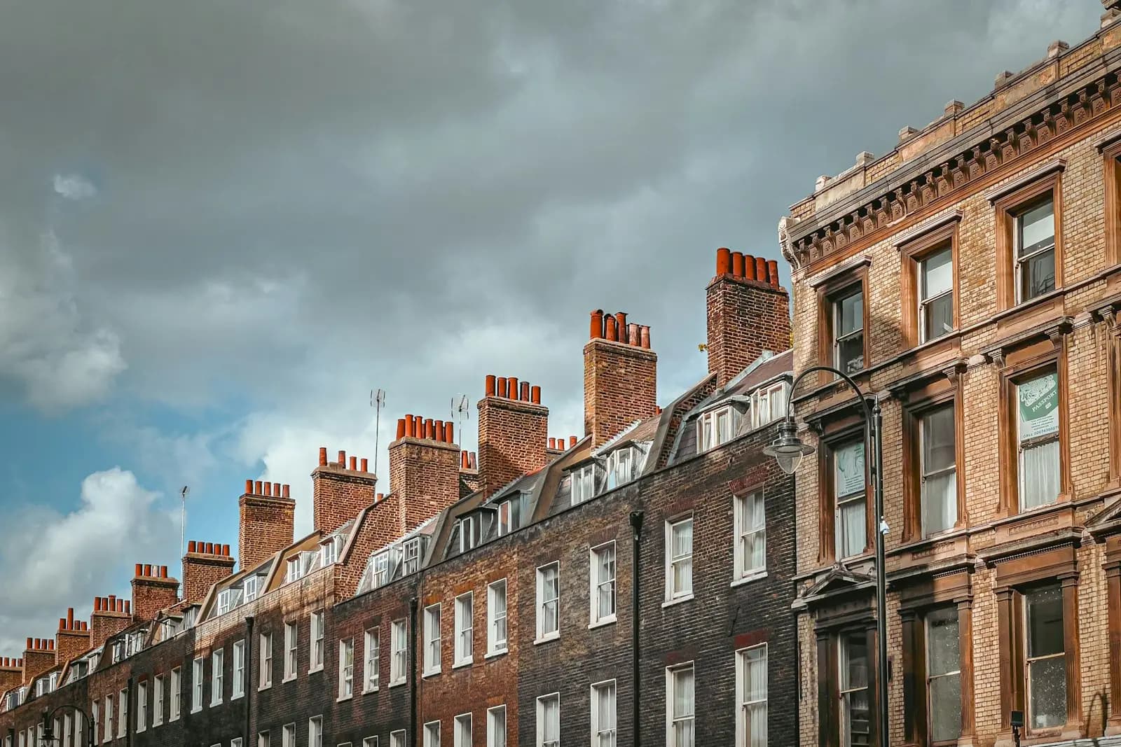 A long row of Victorian terraced houses